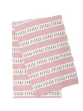 Miu Miu Blush Pink and Ivory Logo Stripe Scarf